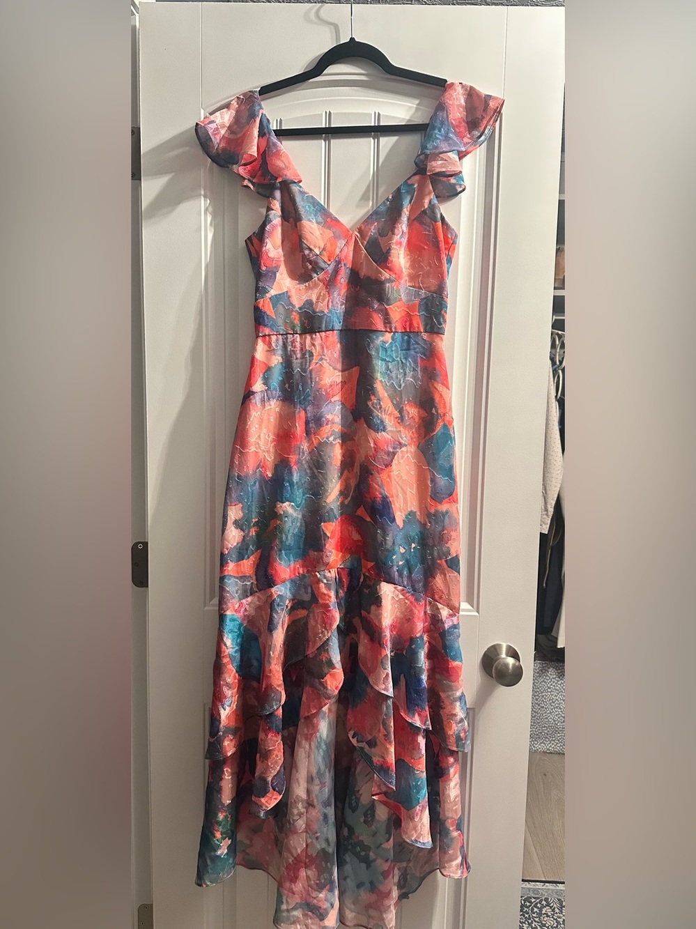 Hutch Narah Floral Watercolor Ruffle High-Low Dress